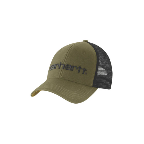CARHARTT CANVAS MESH-BACK LOGO GRAPHIC CAP - DARK BRONZED GREEN