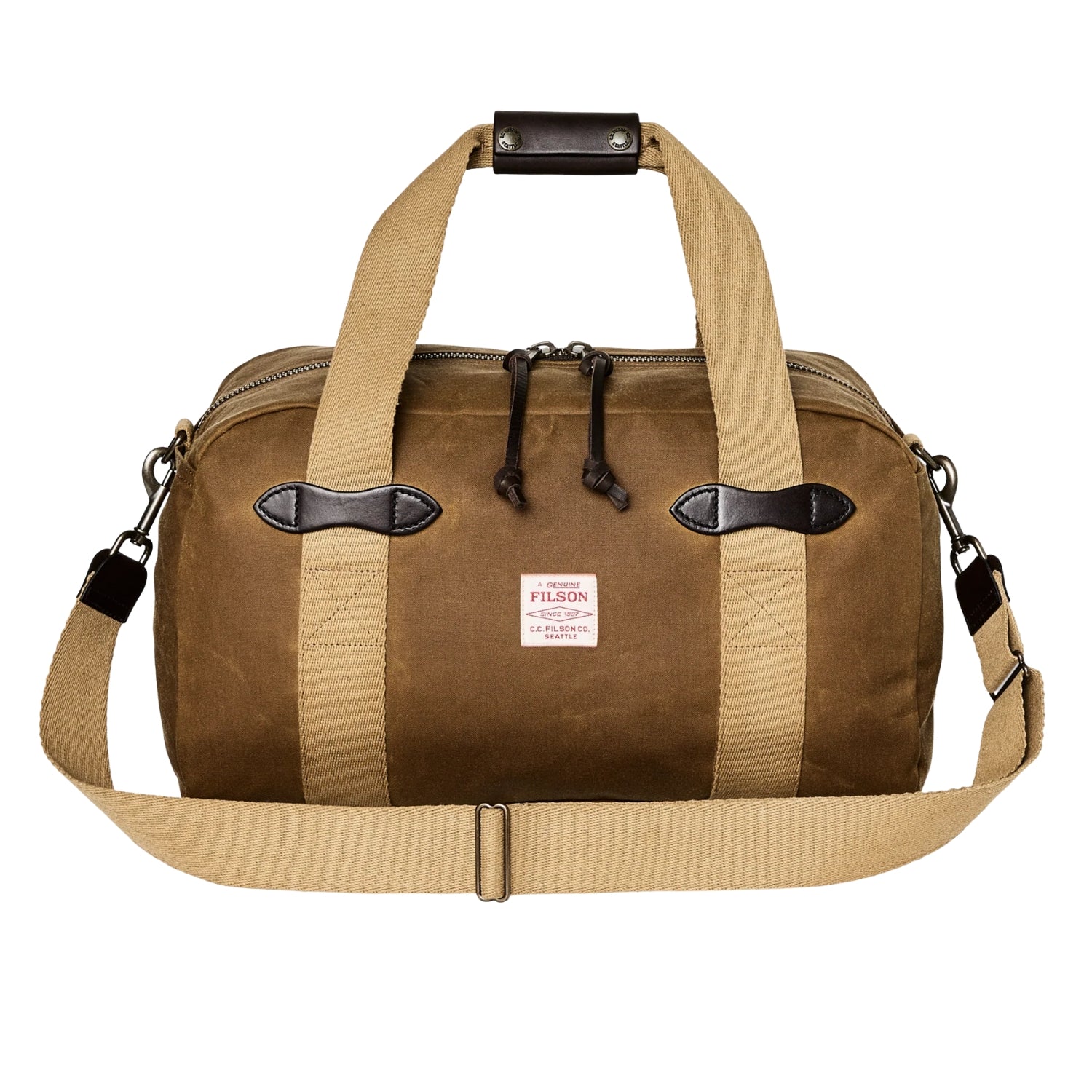 Filson Small Tin Cloth Duffle Bag — Dark Tan — front view