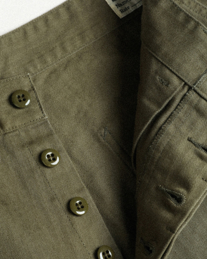 MILITORA LOT 825 1950S USMC HERRINGBONE TROUSERS - OLIVE