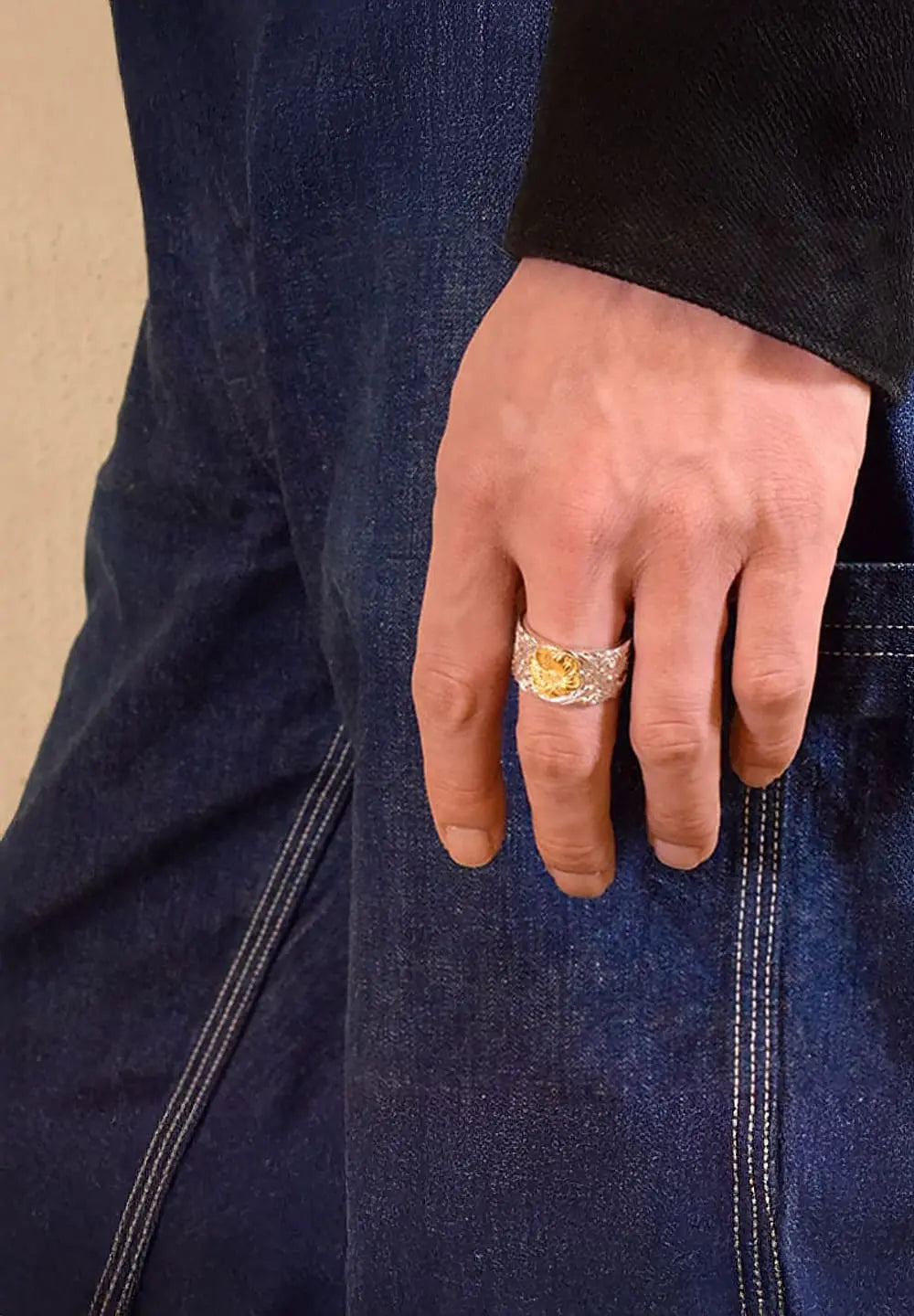 SAAD SHERIDAN CARVING SILVER 925 K24 (24K) GOLD PLATED RING/RING - No Color