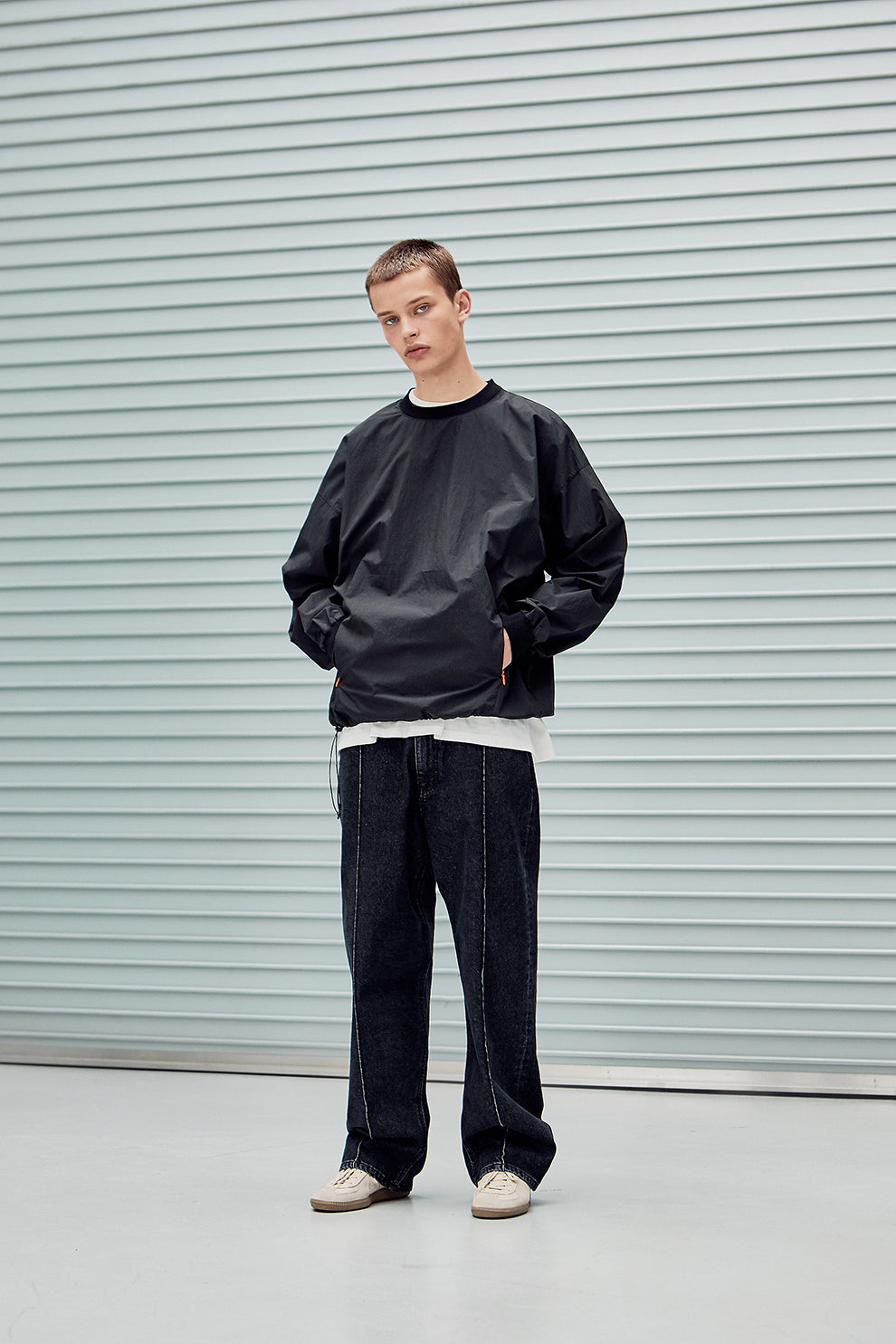 UNIFORM BRIDGE PIN TUCK WIDE DENIM PANTS BLACK WASHED - BLACK WASHED