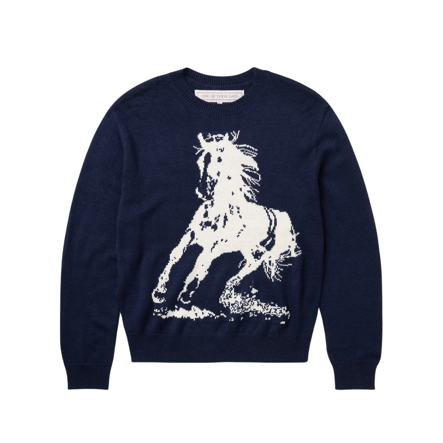 ONE OF THESE DAYS RUNNING HORSE KNIT SWEATER - NAVY