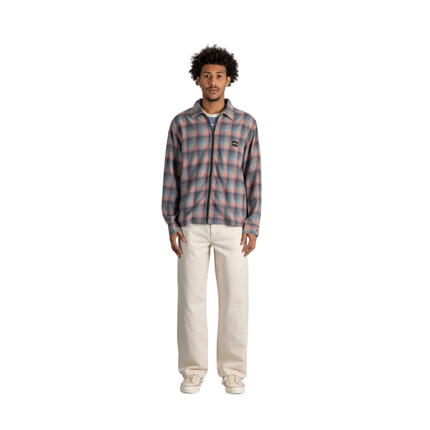 STAN RAY ZIP SHIRT - PINK/TEAL PLAID