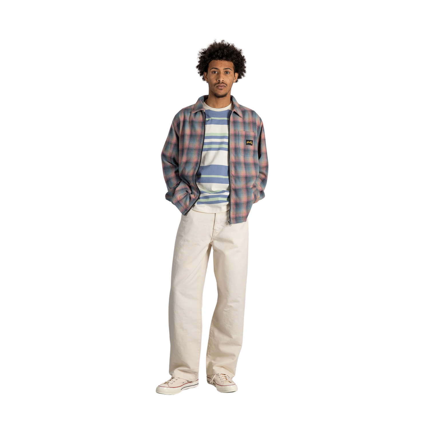 STAN RAY ZIP SHIRT - PINK/TEAL PLAID