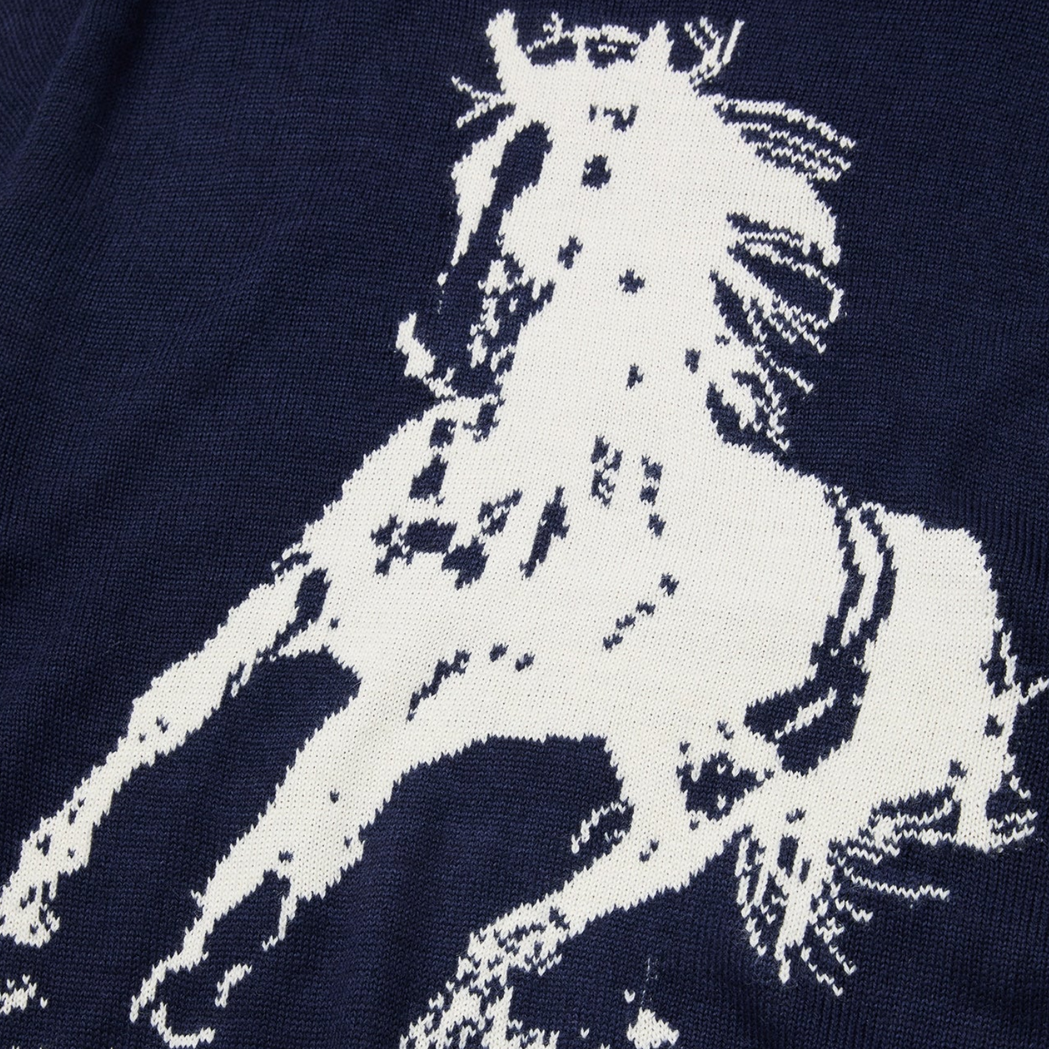 ONE OF THESE DAYS RUNNING HORSE KNIT SWEATER - NAVY