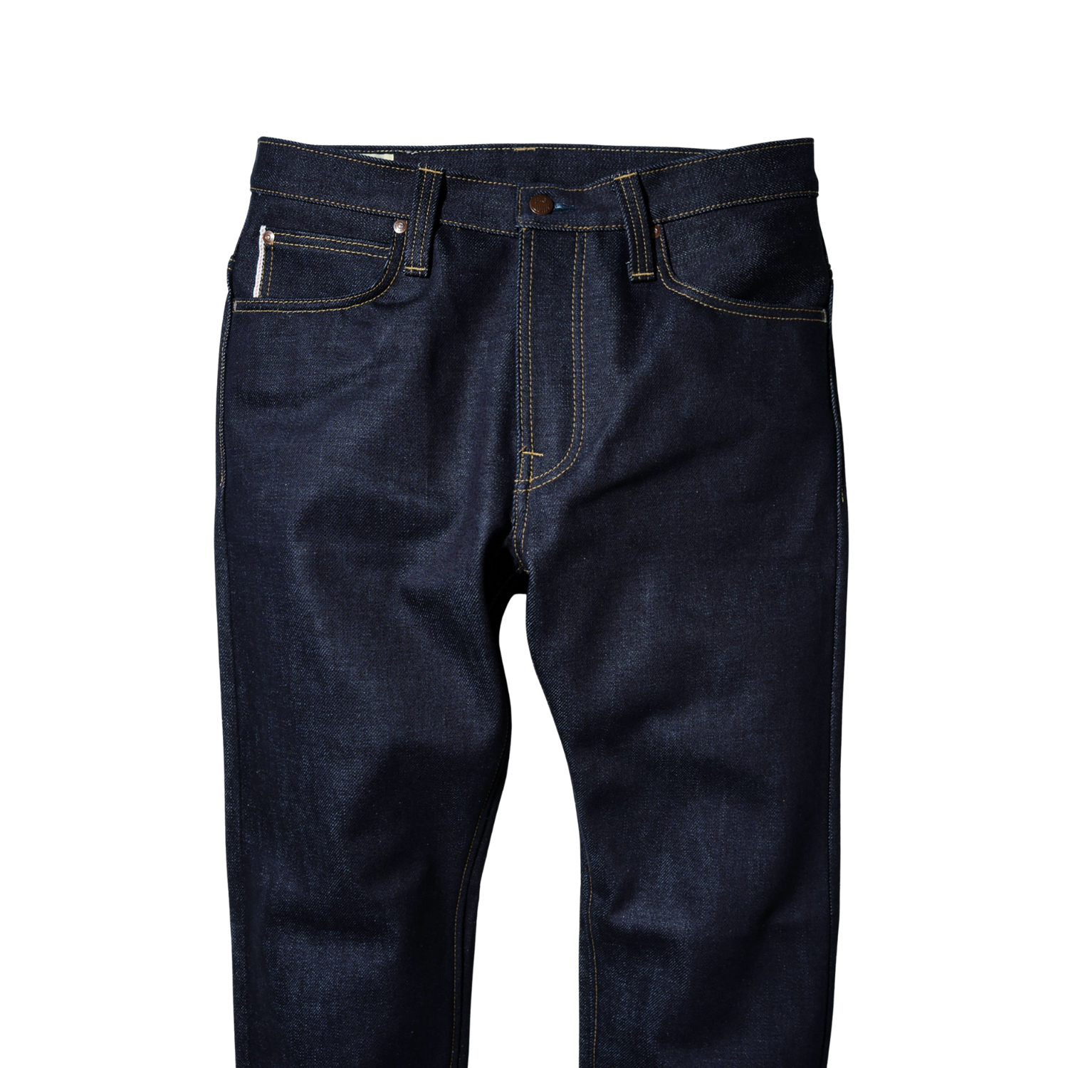 Big John M104G raw selvedge denim — red selvedge ID detail on outseam