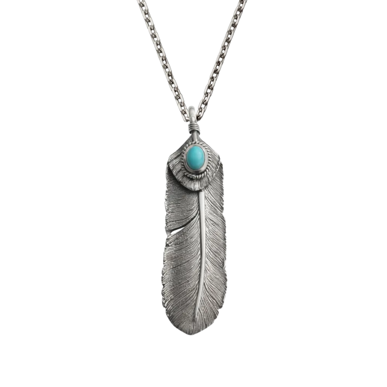 SAAD FEATHER (FACING RIGHT) NATURAL TURQUOISE STONE PENDANT TOP - No Color