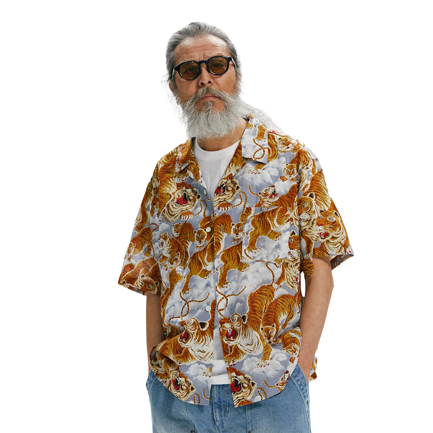 FRIZM WORKS TIGER HAWAIIAN HALF SHIRT - GRAY
