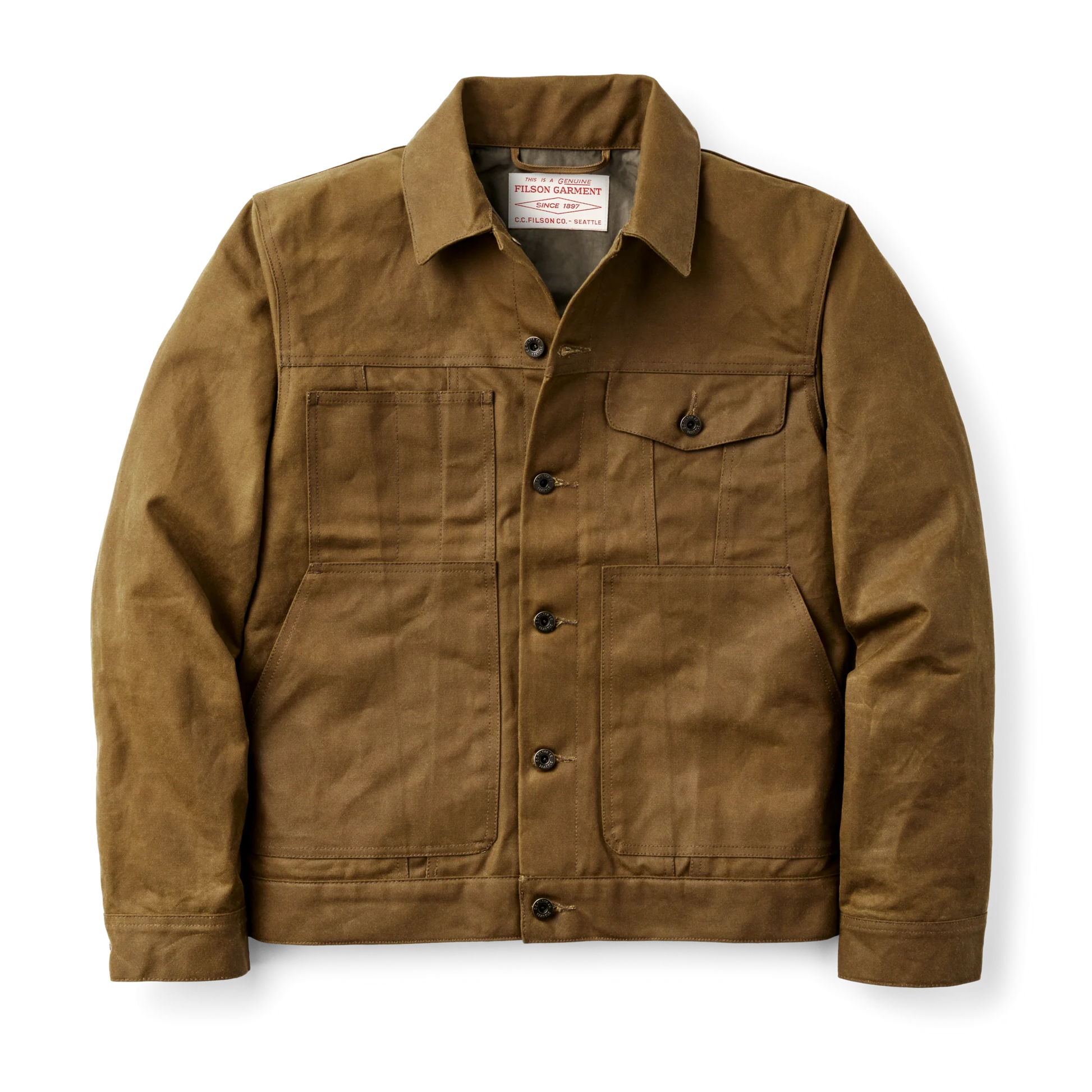 Filson Tin Cloth Short Lined Cruiser Jacket — Dark Tan — front view