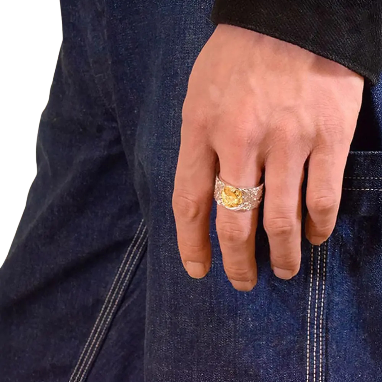SAAD SHERIDAN CARVING SILVER 925 K24 (24K) GOLD PLATED RING/RING - No Color