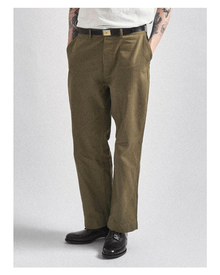 MILITORA LOT 825 1950S USMC HERRINGBONE TROUSERS - OLIVE