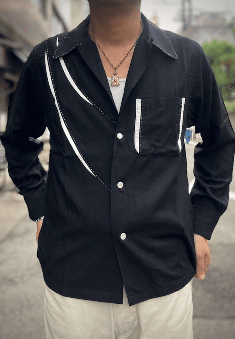 DRY BONES SHARK GILL OPEN SHIRT - BLACK
