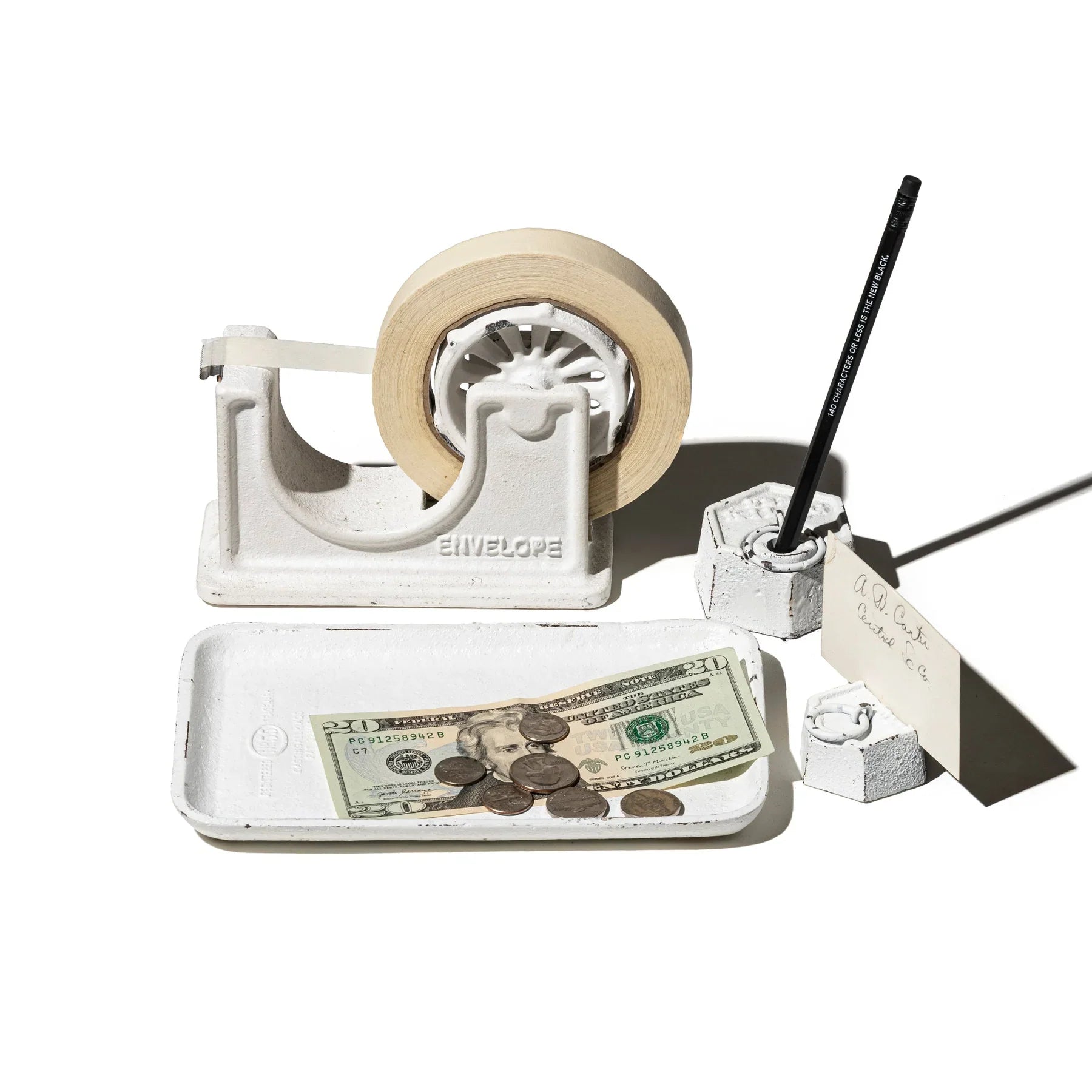 Puebco 200G Paper Weight/Card Holder — Mat White — front view