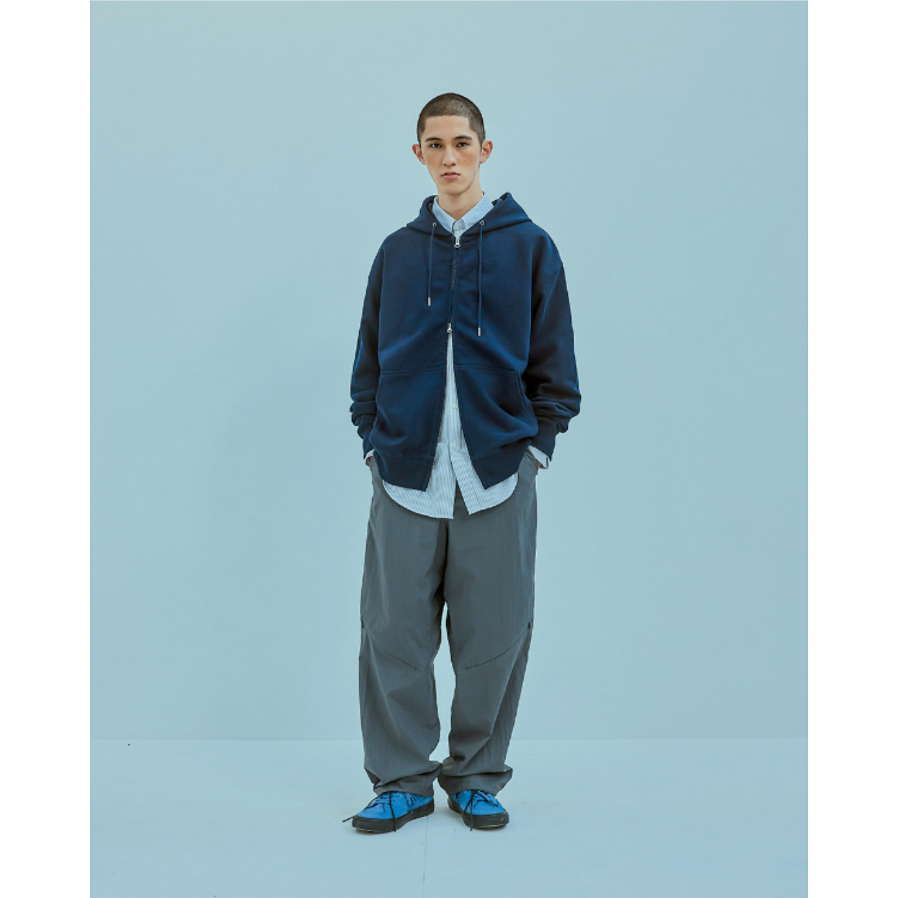UNIFORM BRIDGE BASIC SWEAT HOOD ZIP UP - BLACK