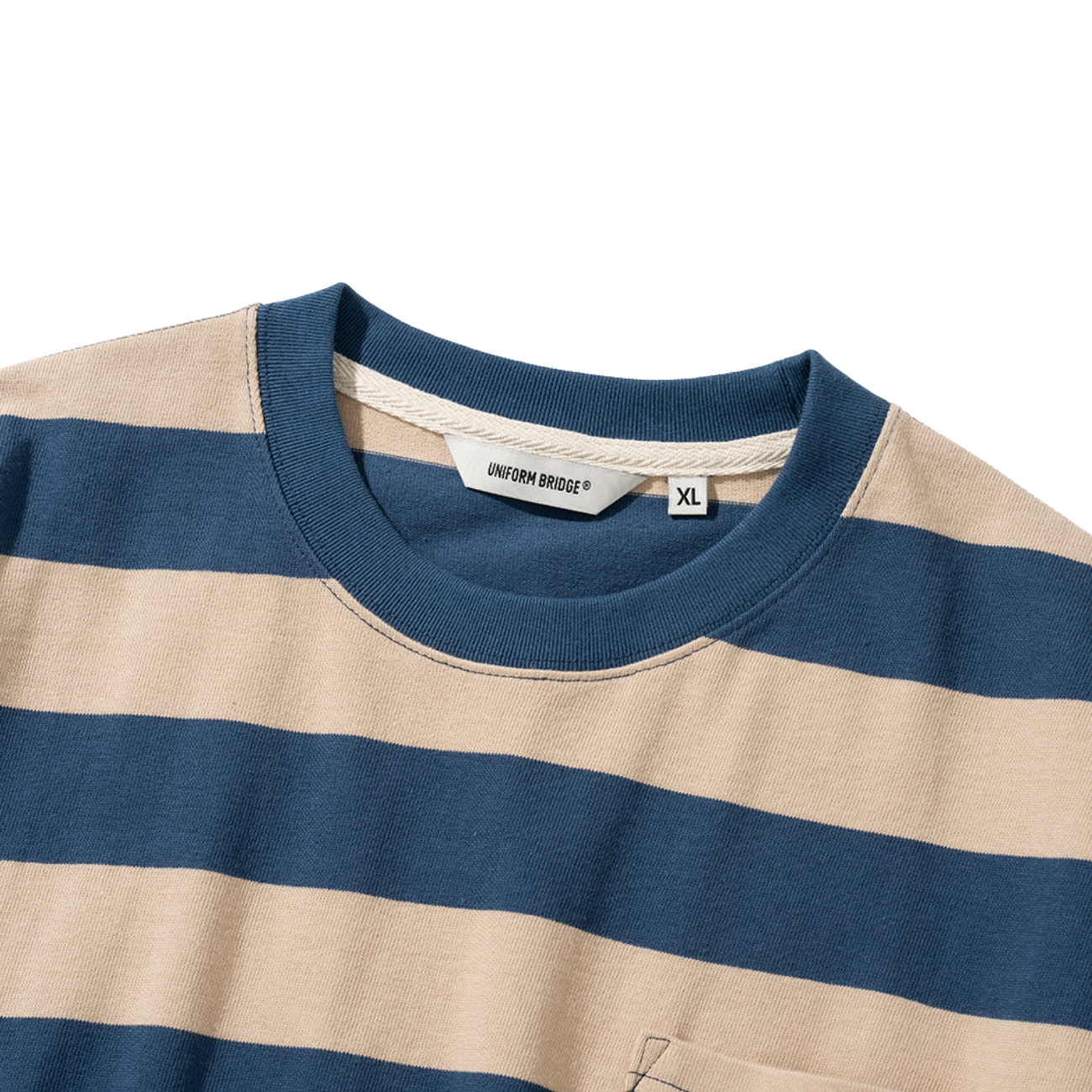 UNIFORM BRIDGE NAVAL STRIPE POCKET L/S T-SHIRT - BLUE