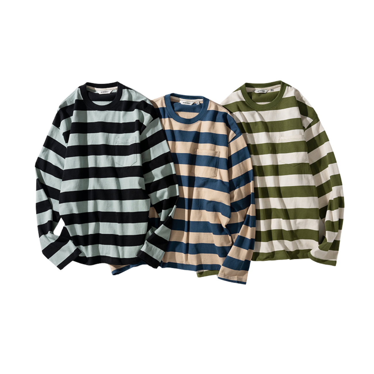 UNIFORM BRIDGE NAVAL STRIPE POCKET L/S T-SHIRT - BLUE
