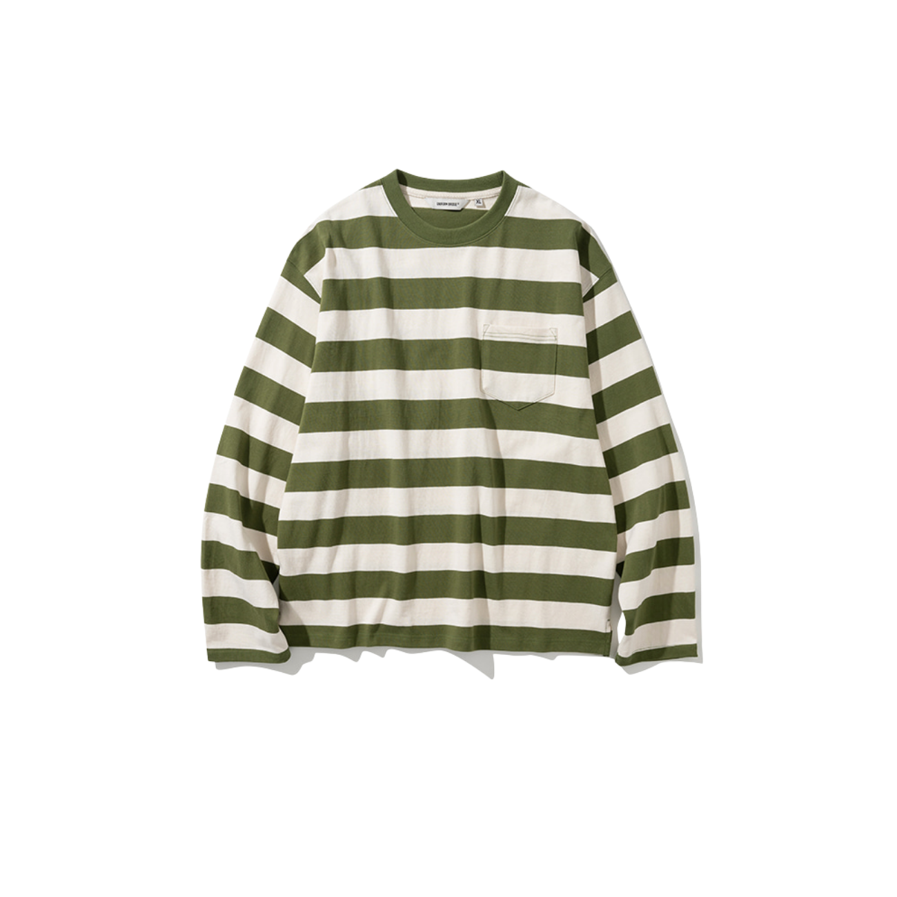 UNIFORM BRIDGE NAVAL STRIPE POCKET L/S T-SHIRT - OLIVE