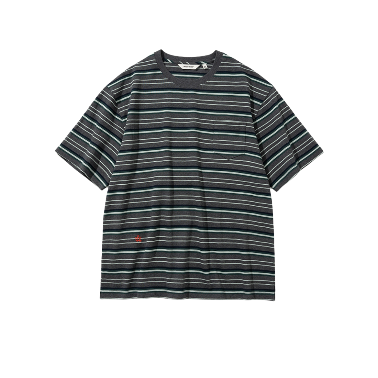 UNIFORM BRIDGE AE VINTAGE STRIPE S/S T-SHIRT - CHARCOAL