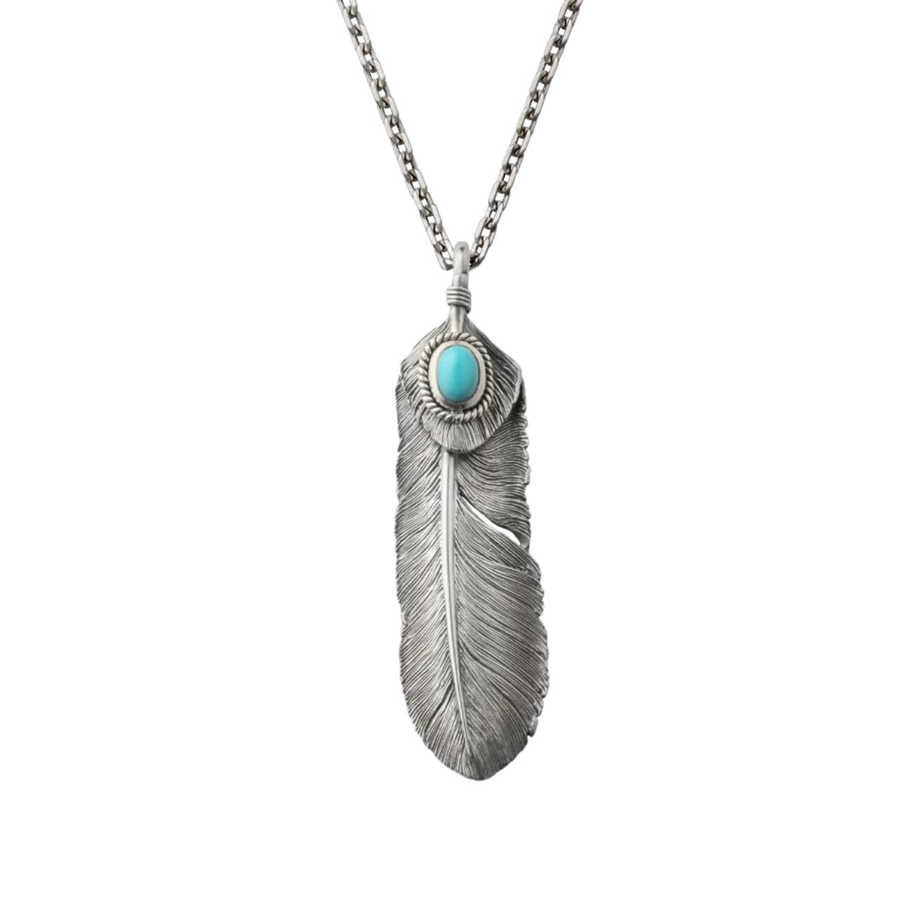 SAAD HEART FEATHER NATURAL TURQUOISE STONE PENDANT TOP - No Color