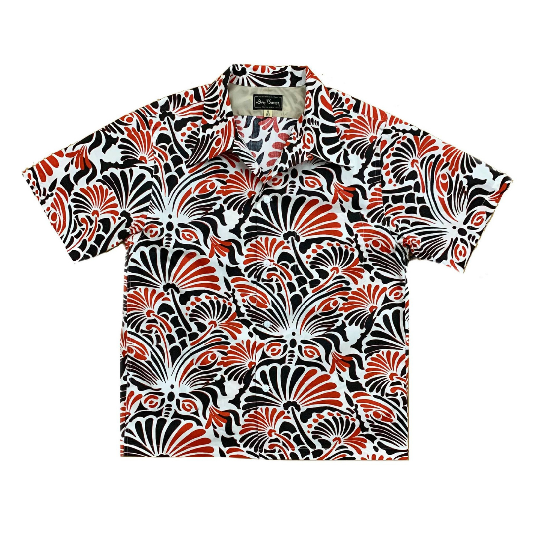 DRY BONES S/S COTTON HAWAIIAN SHIRT FLOWER - WHITE