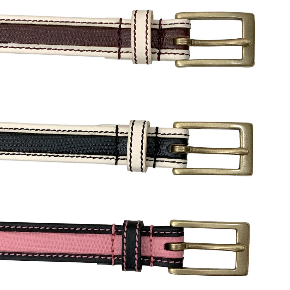 DRY BONES LIZARD EMBOSS BELT - WHITE/BROWN