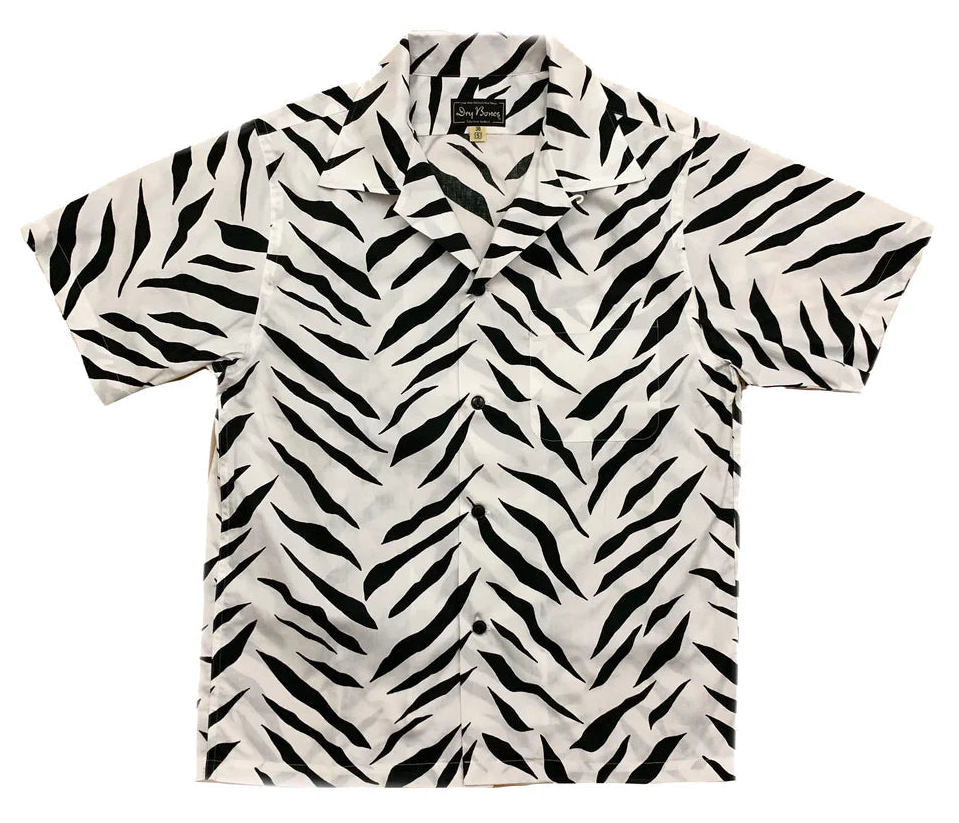 Dry Bones Short Sleeve Print Open Shirt Zebra — White — front view