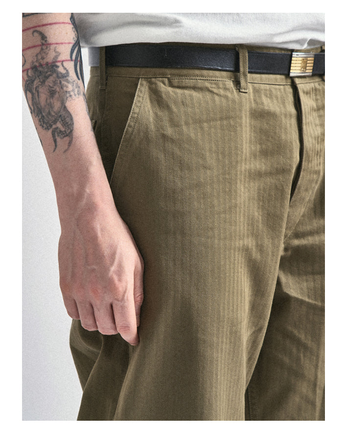 MILITORA LOT 825 1950S USMC HERRINGBONE TROUSERS - OLIVE