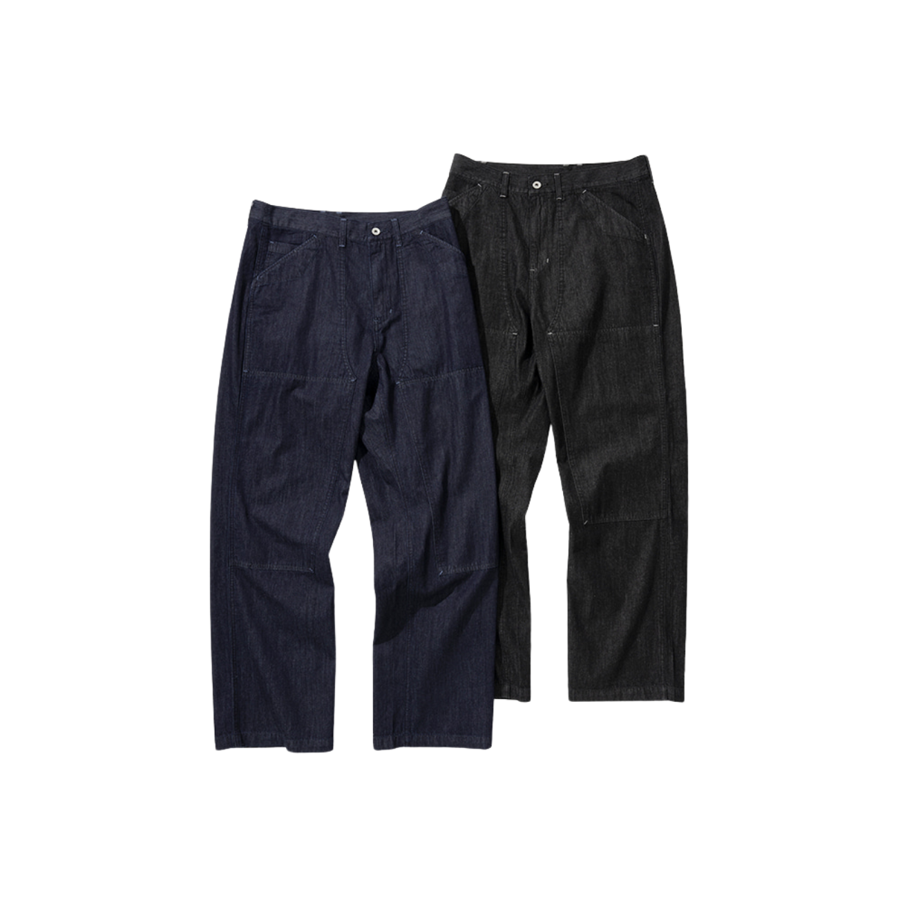 UNIFORM BRIDGE DOUBLE KNEE DENIM PANTS 6.2OZ - BLACK RINSED