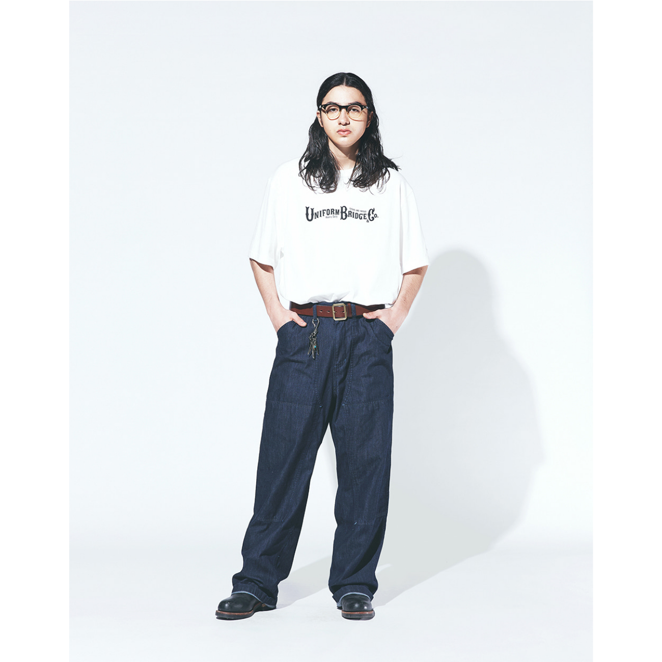UNIFORM BRIDGE DOUBLE KNEE DENIM PANTS 6.2OZ - INDIGO RINSED