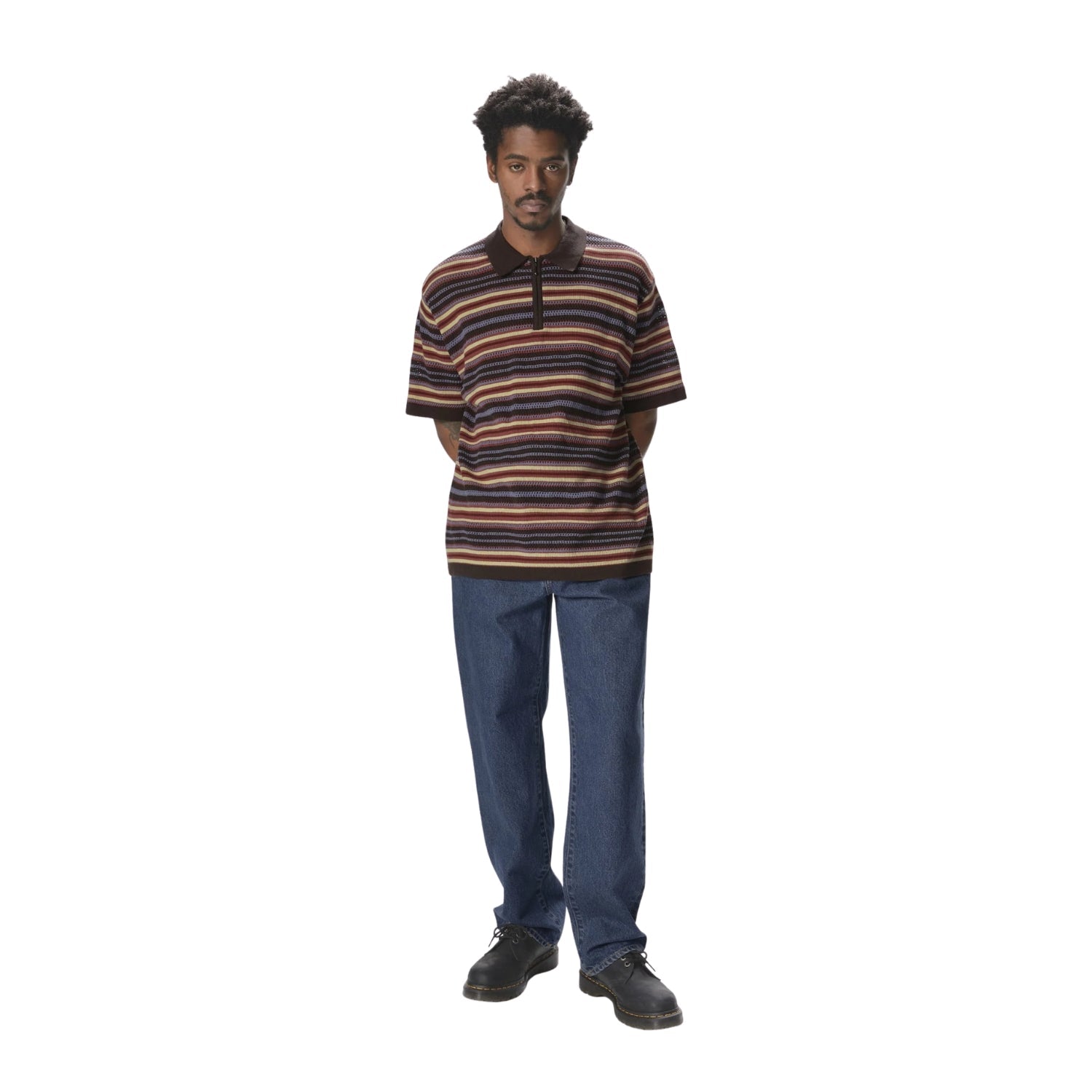 THISISNEVERTHAT STRIPED S/S KNIT POLO - RED
