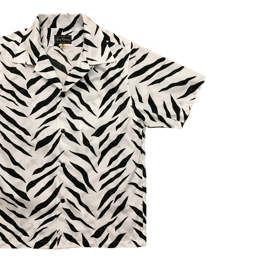 Dry Bones Short Sleeve Print Open Shirt Zebra — White — view 7