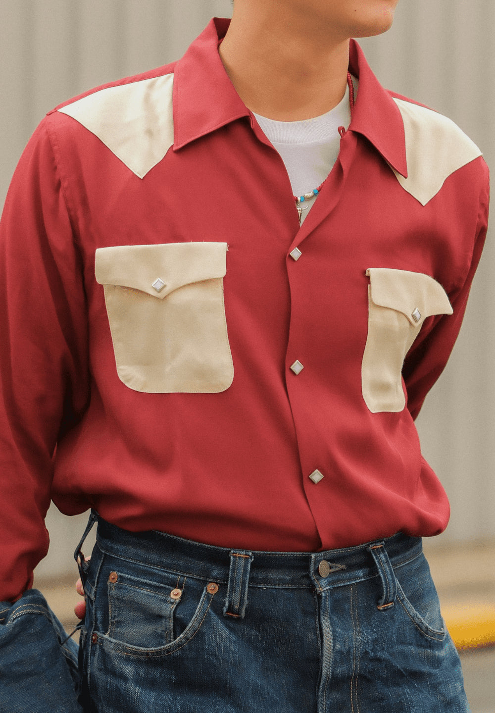 DRY BONES WESTERN YOKE 2 FLAP OPEN SHIRT - WINE
