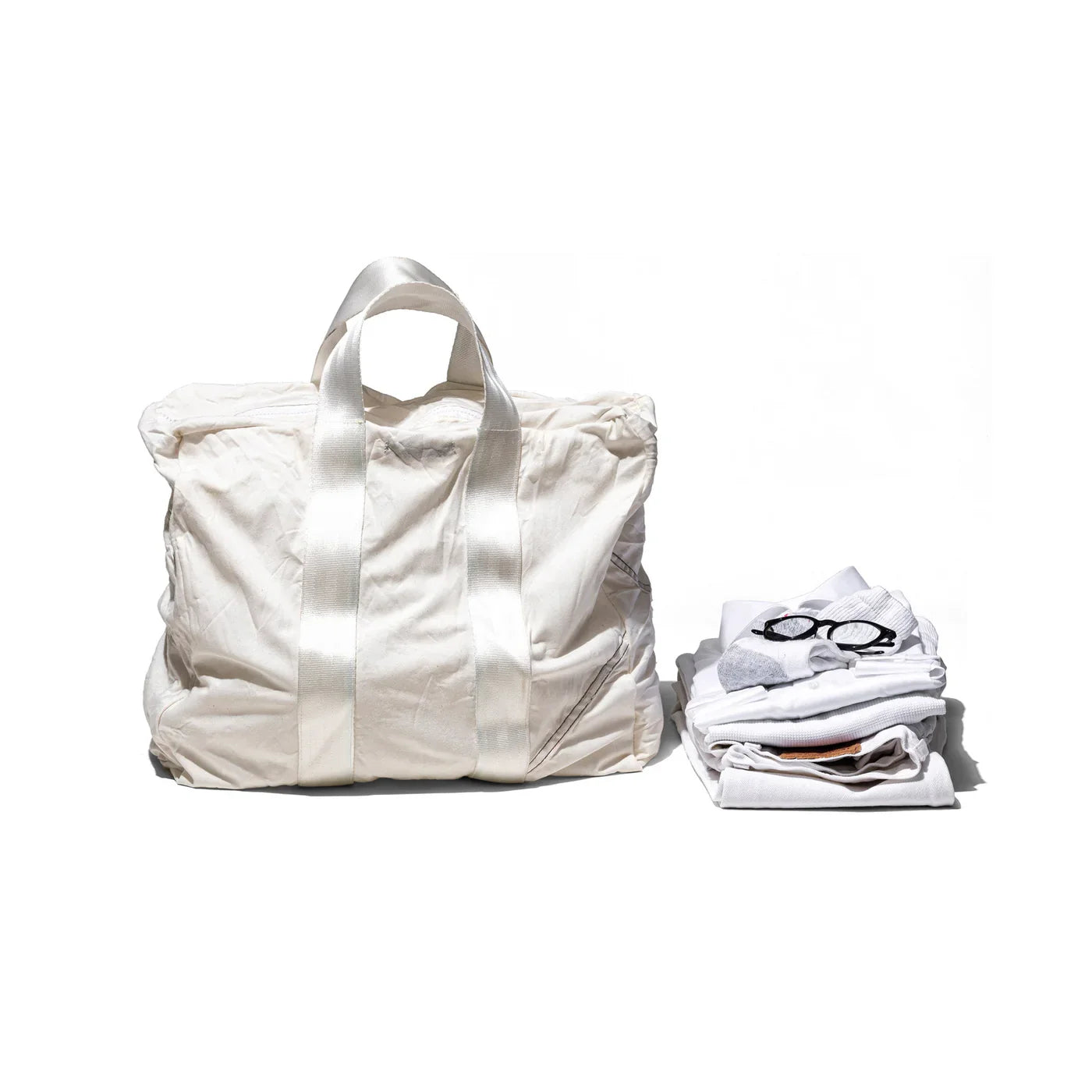 Puebco Vintage Parachute Tote Bag — White Belt — front view