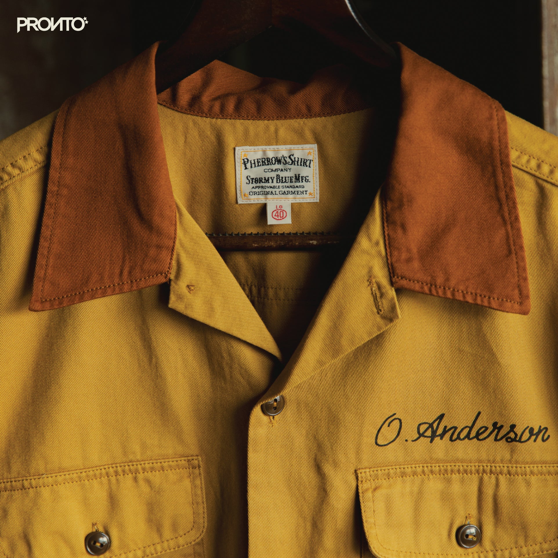 PHERROWS OPEN COLLAR WORK SHIRTS - MUSTARD X BROWN