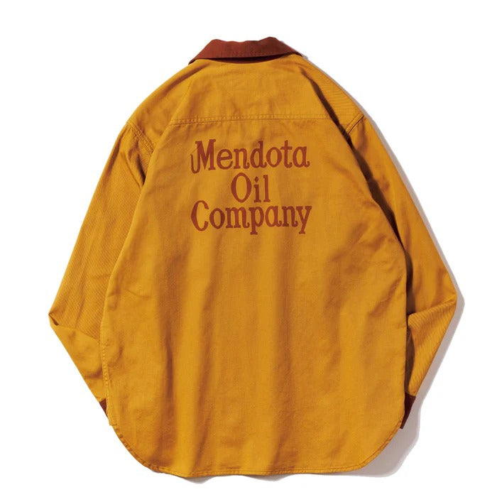 PHERROWS OPEN COLLAR WORK SHIRTS - MUSTARD X BROWN