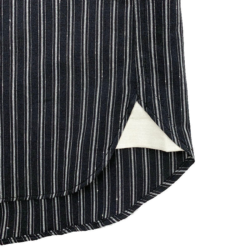 DRY BONES STRIPE BAND COLLAR WORK SHIRT - NAVY