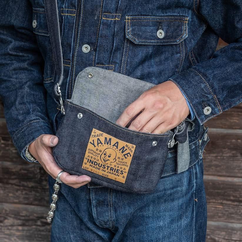 YAMANE LOT.9103 DENIM SNAP-ON FLAP SHOULDER POUCH 9 INCH