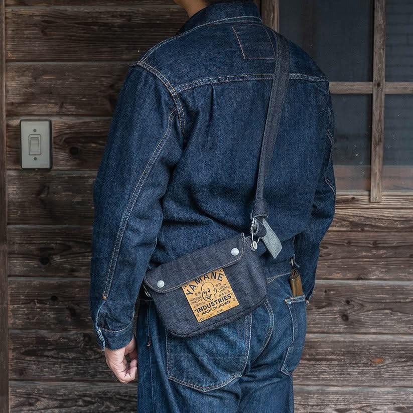 YAMANE LOT.9103 DENIM SNAP-ON FLAP SHOULDER POUCH 9 INCH