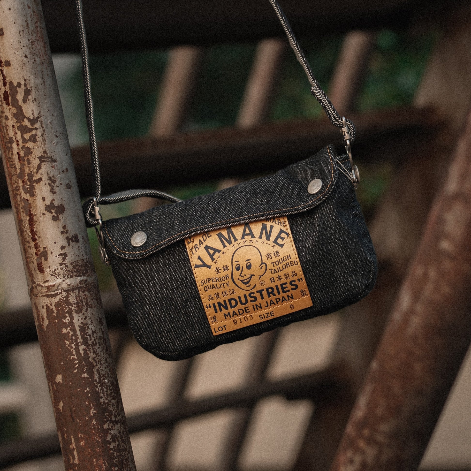 YAMANE LOT.9103 DENIM SNAP-ON FLAP SHOULDER POUCH 9 INCH