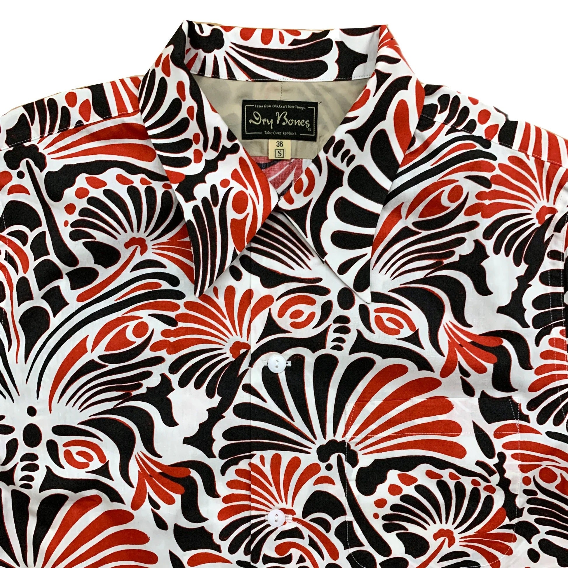 DRY BONES S/S COTTON HAWAIIAN SHIRT FLOWER - WHITE