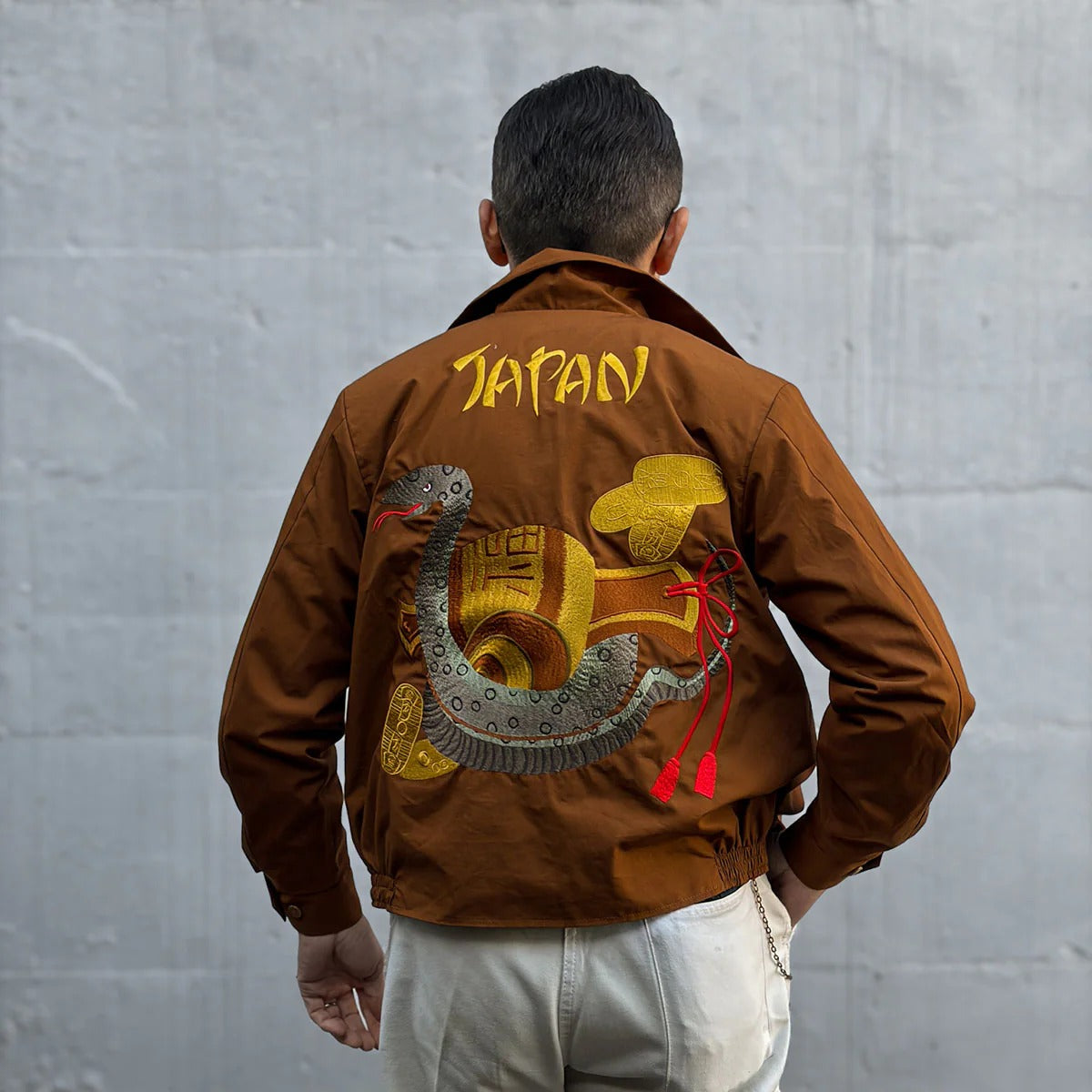 DRY BONES EMBROIDERED JACKET SNAKE AND GAVEL - BROWN