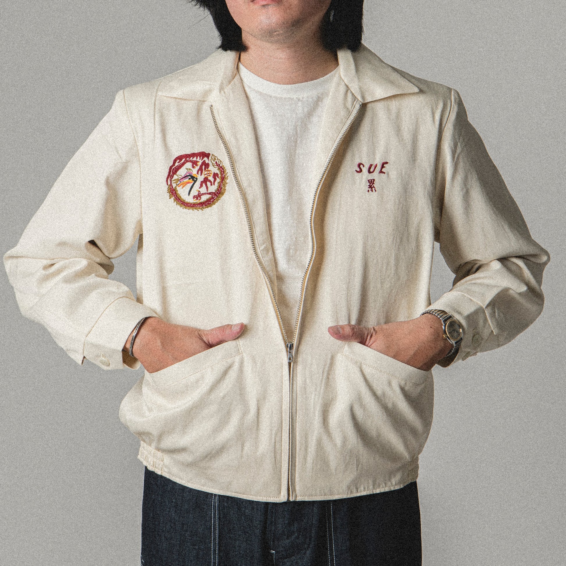 DRY BONES EMBROIDERED JACKET DRAGON - IVORY