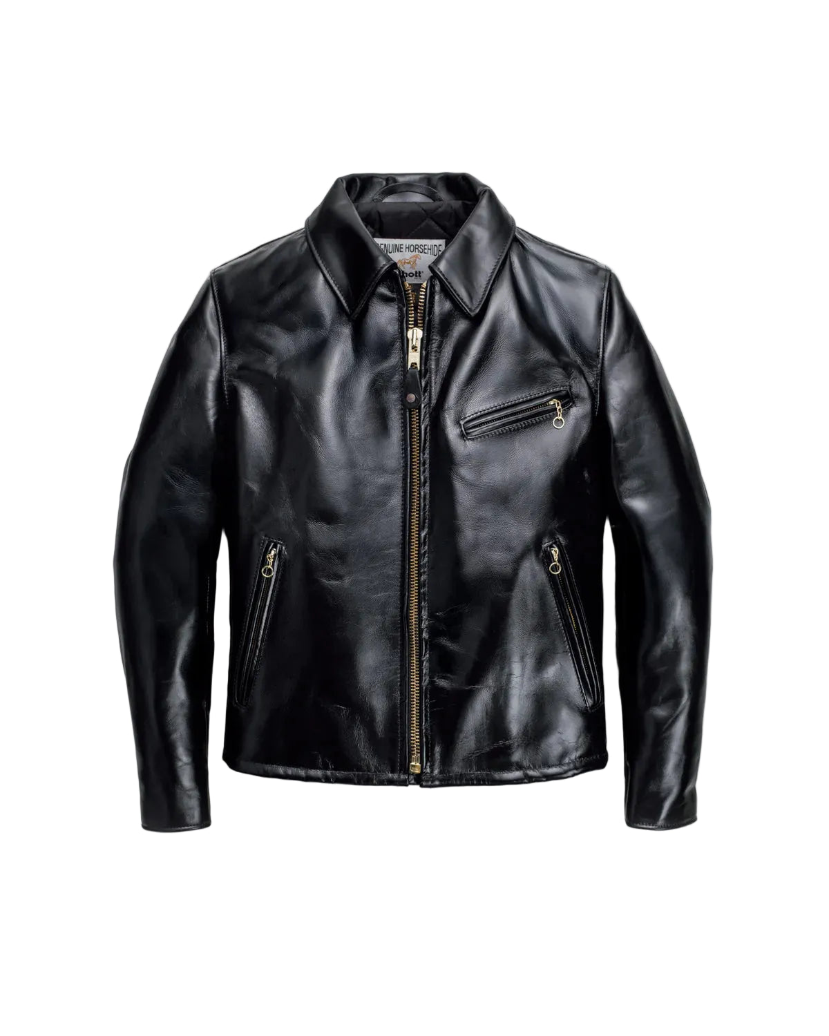 SCHOTT NYC 689H CLASSIC HORSEHIDE SPLIT COLLAR MOTORCYCLE JACKET - BLACK