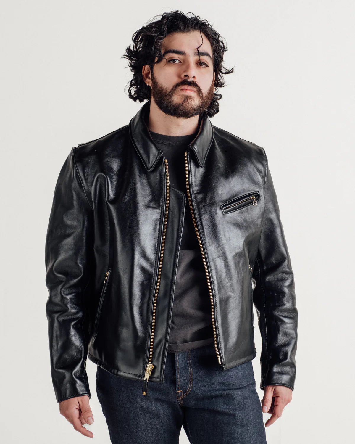 SCHOTT NYC 689H CLASSIC HORSEHIDE SPLIT COLLAR MOTORCYCLE JACKET - BLACK