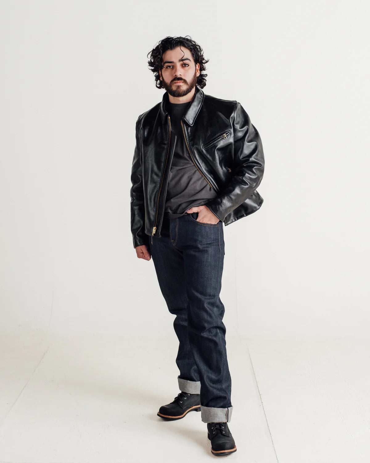 SCHOTT NYC 689H CLASSIC HORSEHIDE SPLIT COLLAR MOTORCYCLE JACKET - BLACK