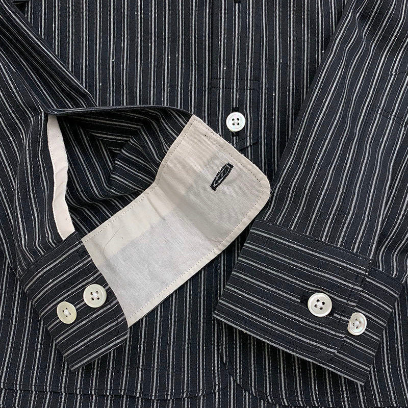DRY BONES STRIPE BAND COLLAR WORK SHIRT - NAVY