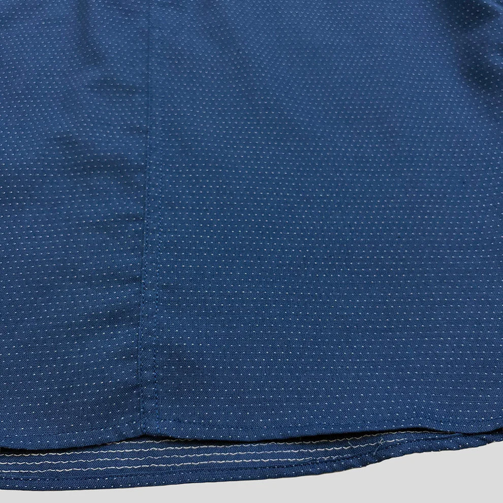 DRY BONES EMBROIDERY STITCHES HALF ZIP WORK SHIRT - BLUE