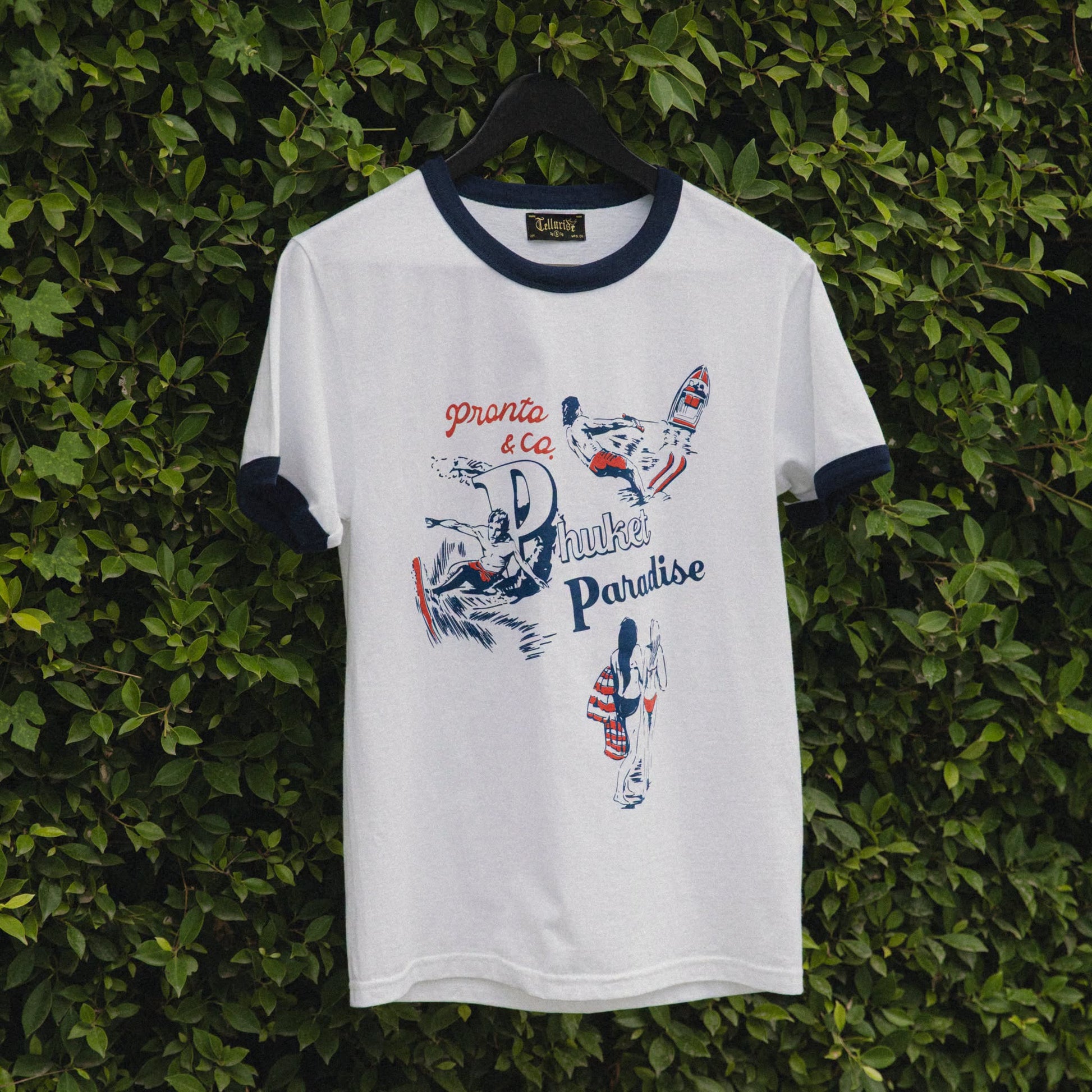 PRONTO & CO. PHUKET SOUVENIR RINGER TEE - WHITE/NAVY