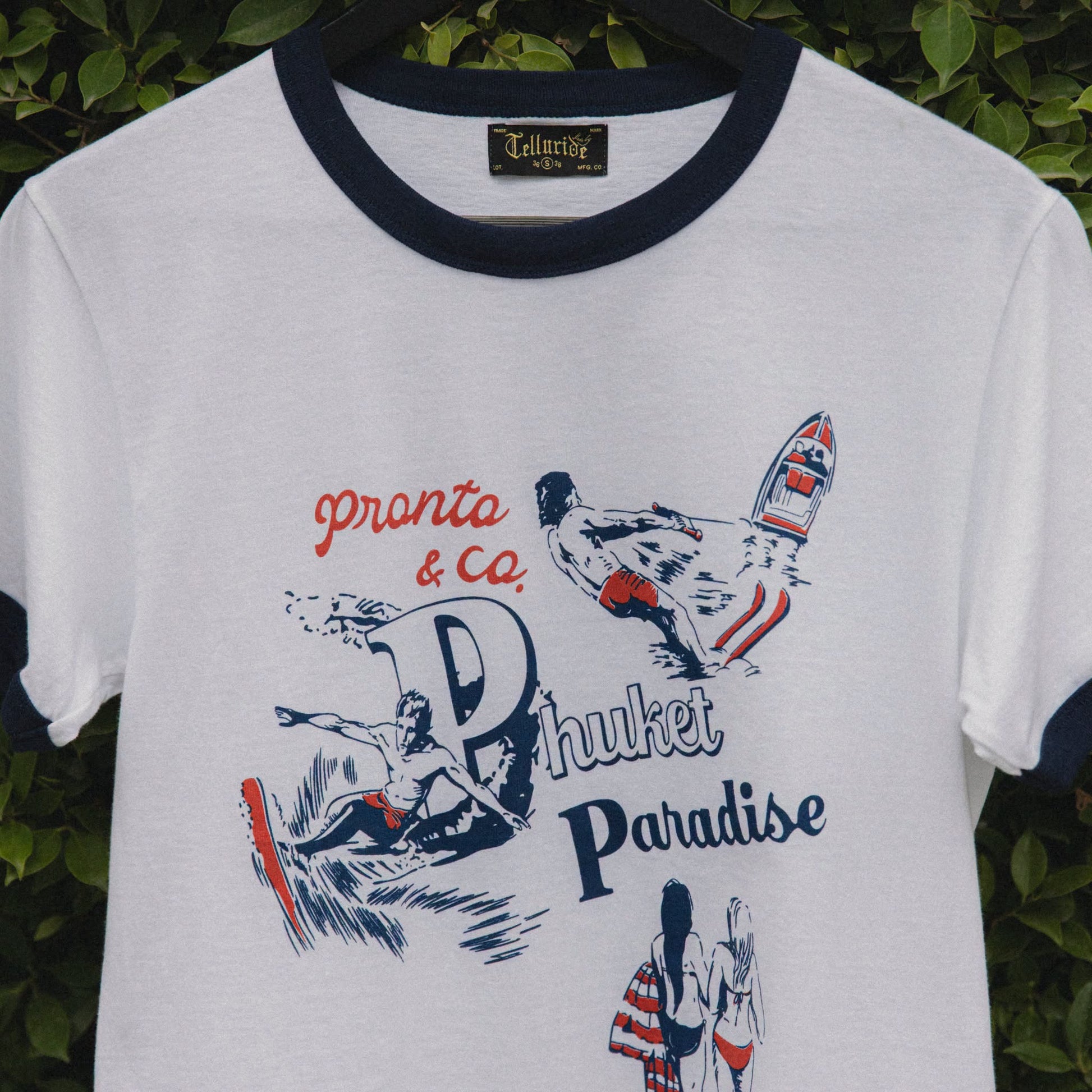 PRONTO & CO. PHUKET SOUVENIR RINGER TEE - WHITE/NAVY