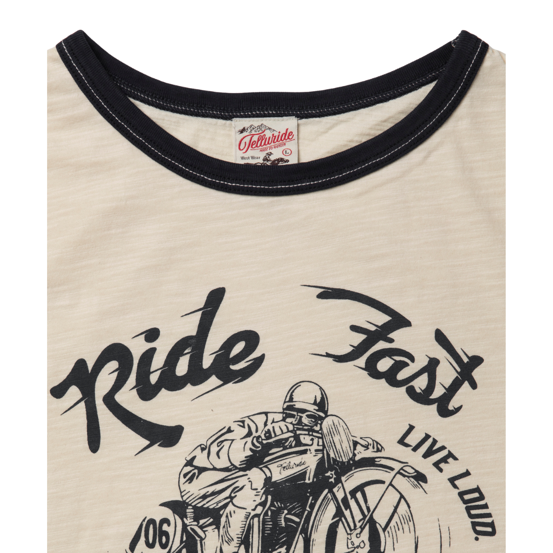 TELLURIDE - RINGER TEE RIDE FAST - WHITE/NAVY